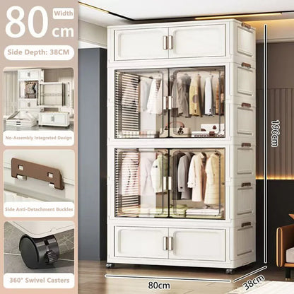 Multi-Functional Folding Storage Cabinet for Home Office Kitchen Bathroom Organizer with Doors White Black Gray