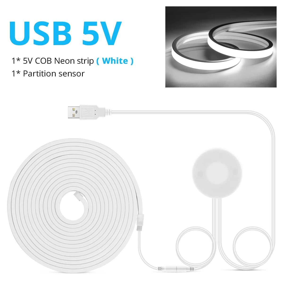 DC5V USB Touch Sensor Dimmable and Hand Sweep Switch COB Light LED Strip Neon Silica Gel Tape Waterproof Backlight DIY Home