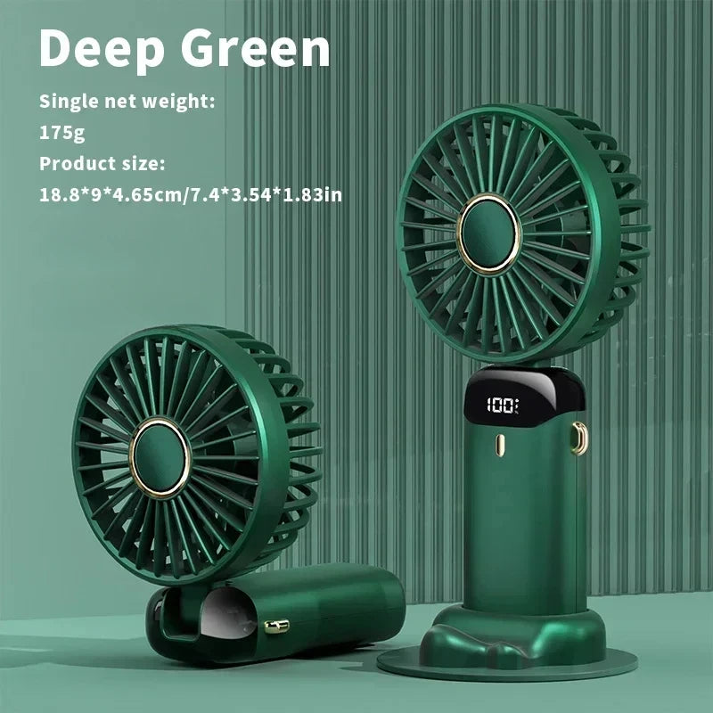2026 New Handheld Mini Fan Foldable Neck Hanging Fans 5 Speed USB Rechargeable Fan with Phone Stand and Display Screen 1800mAh