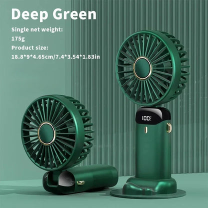 2026 New Handheld Mini Fan Foldable Neck Hanging Fans 5 Speed USB Rechargeable Fan with Phone Stand and Display Screen 1800mAh