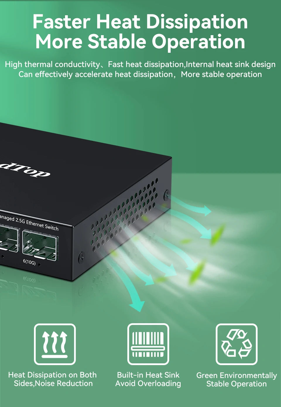 GoodTop 2.5GbE Managed Switch 6 Port 2.5GBASE-T Network Switcher 10G SFP+ Slot Uplink Web Managed Hub Internet Splitter Fanless