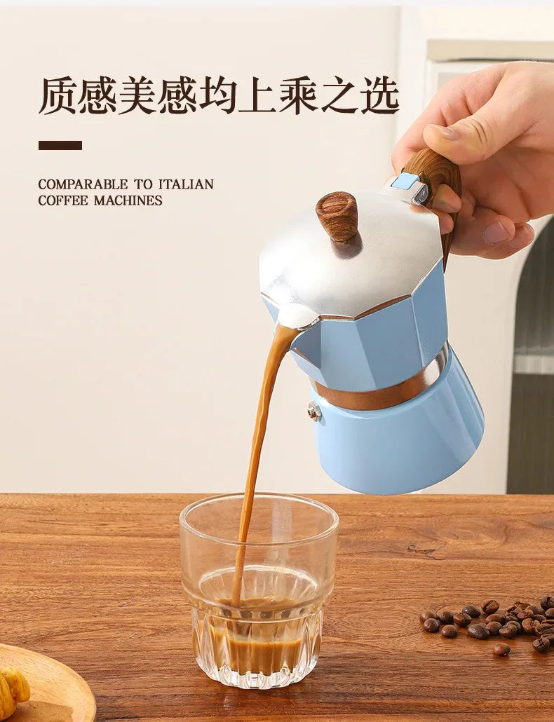 Electric Octagonal 3 Cup Black Coffee Maker Double Valve Moka Coffee Pot Espresso Aluminum Alloy Stainless Steel Moka Pot Set