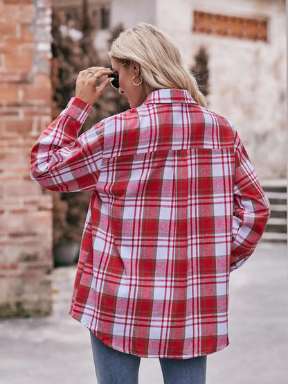 Autumn Plaid Shirt Women Long Sleeve Turn-down Collar Oversize Shirts Female Stylish Vintage Casual Blouse Ladies Chemise