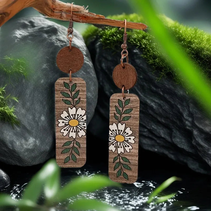 wooden earrings literary fashion high-end ladies earrings, suitable for ladies daily/vacation/party/Mother's Day gifts