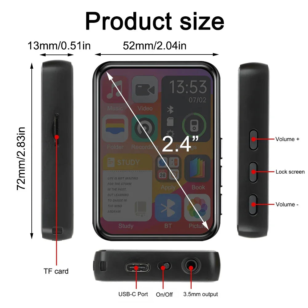 Internet WiFi MP4 Video Player International Android 8.1 MP3 Music Player Bluetooth Walkman Spotify Player/Pandora/Tidal/Deezer