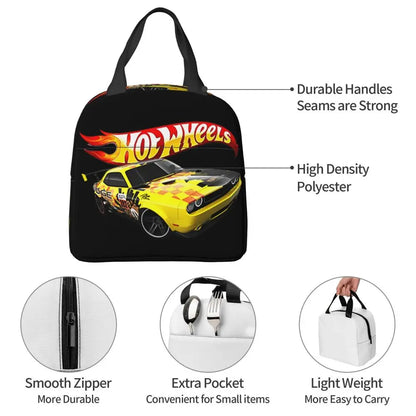 Custom Hot Wheels For Fans Thermal Insulated Lunch Bag Cartoon Sport Car Portable Lunch Container Travel Multifunction Food Box