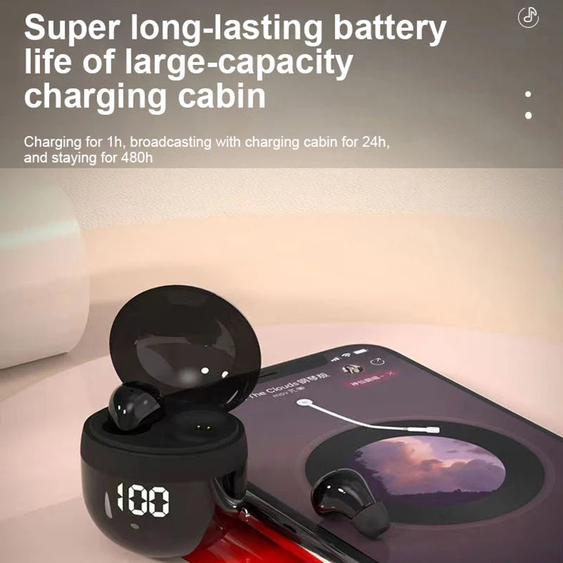 Écouteurs intra-auriculaires invisibles TWS Mini sans fil Bluetooth 5.3 avec microphone et réduction de bruit pour téléphone