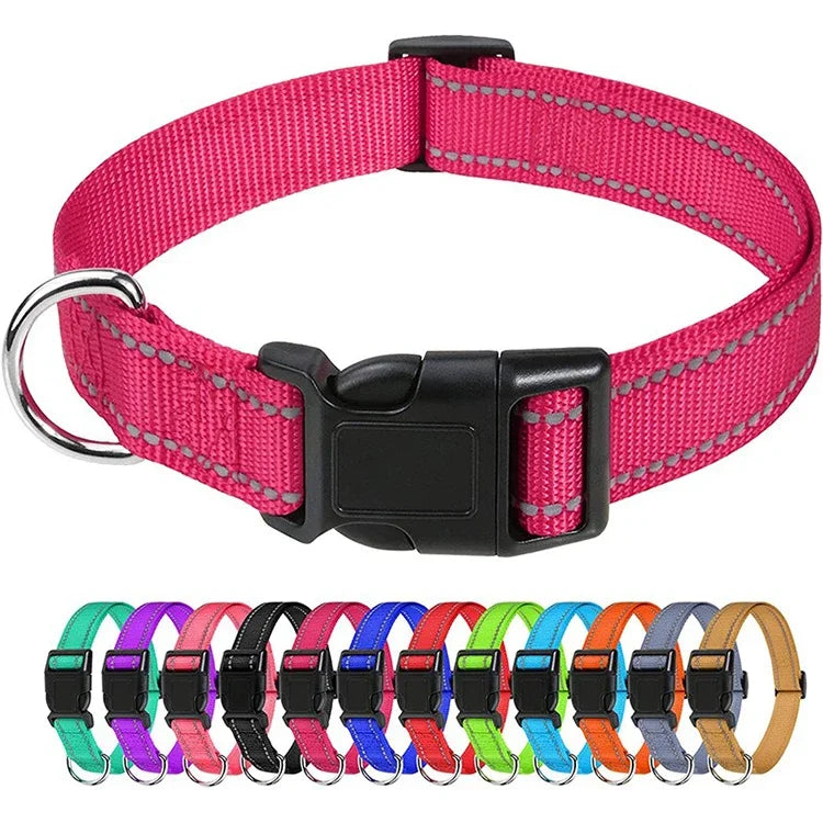 Reflective Dog Collar Strap with Adjustable Safety Nylon Pet Collar Pet Traction Rope Suitable for Small and Medium-Sized Pets