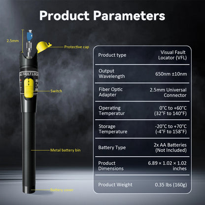 Fiber Optic Cable Tester Pen 30/50/80/100mw Visual Fault Locator SC/FC/ST 2.5mm Interface VFL 30/50/80/100Km Range