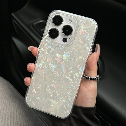 Luxury Glitter Shell Pattern Laser Case For iPhone 16 Pro Max 15 14 Plus 13 12 11 Aurora IMD Shockproof Protection Hard Cover