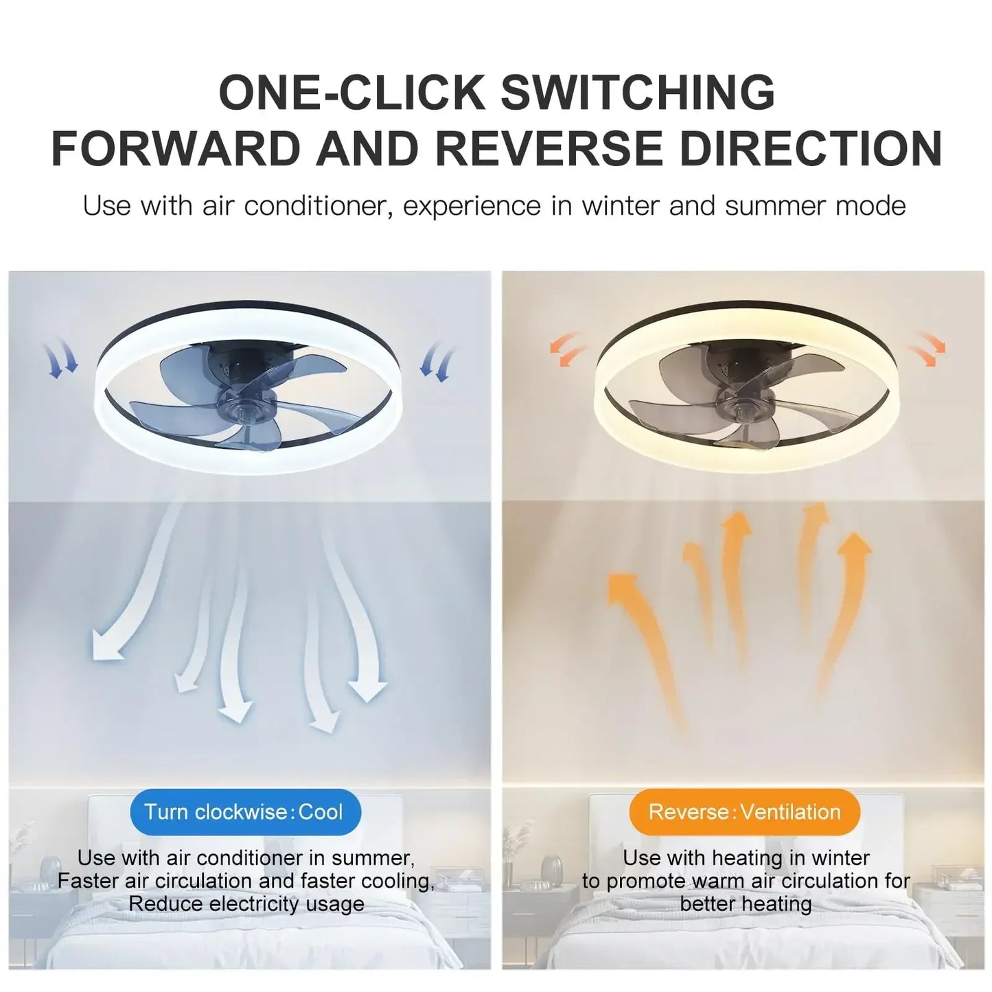 Modern Smart Fan With Lights Winter Infinitely Dimmable Summer Reversible Dual Modes For Living room Bedroom Kitchen