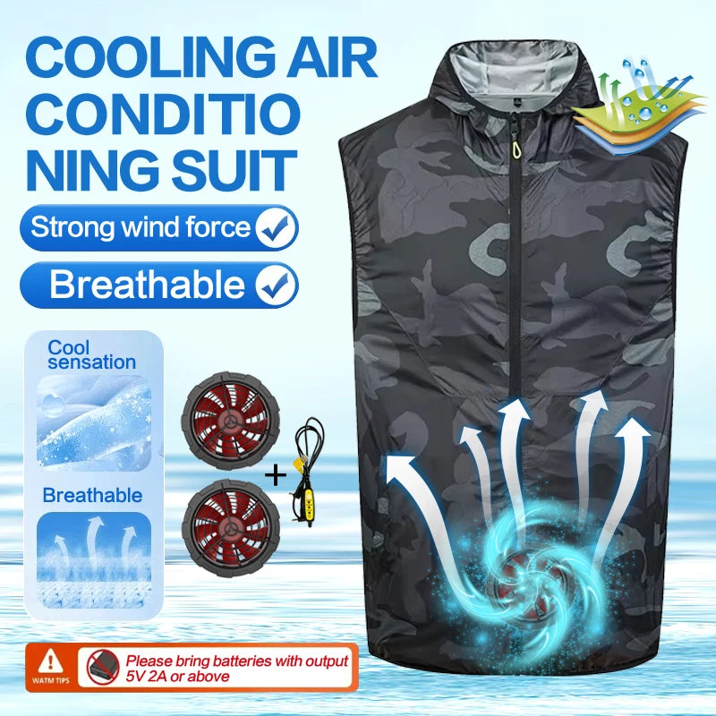 Summer Hooded Cooling Vest with Fans - Unisex Outdoor Gear for Work and Fishing