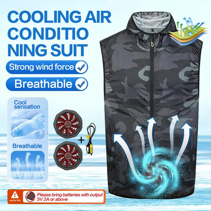 Summer Hooded Cooling Vest with Fans - Unisex Outdoor Gear for Work and Fishing
