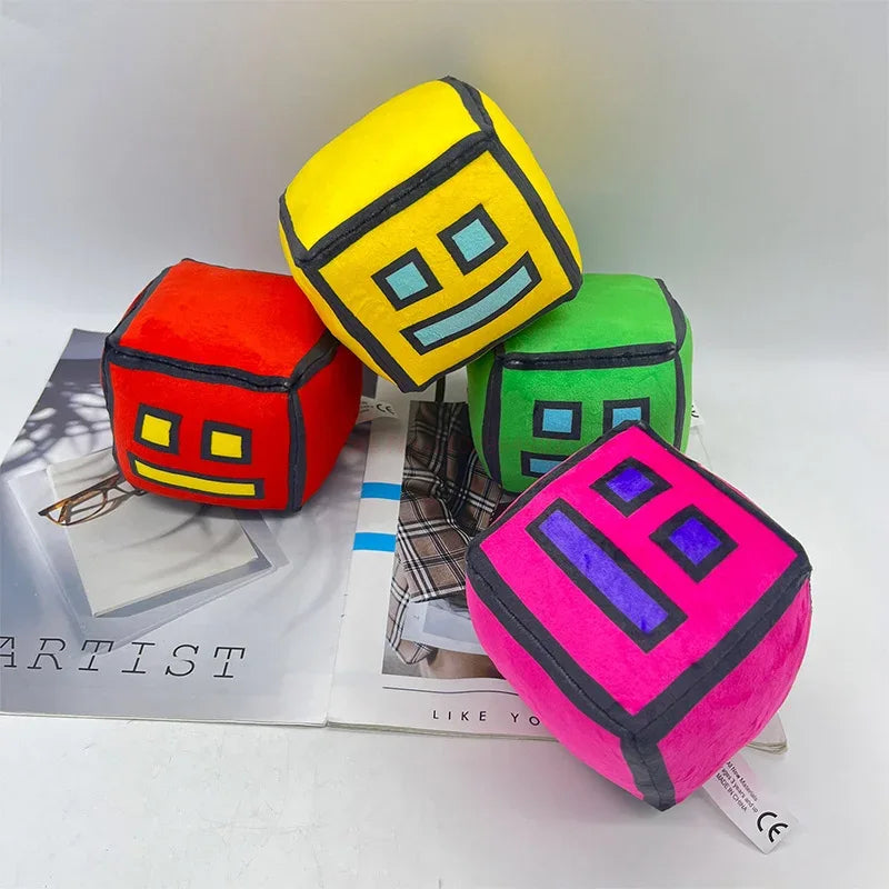 12cm New Halloween Geometry Dash Cube Plush Toys Small Pillow Stuffed Plushie Doll Square Pendant Game Cute Kids Birthday Gift