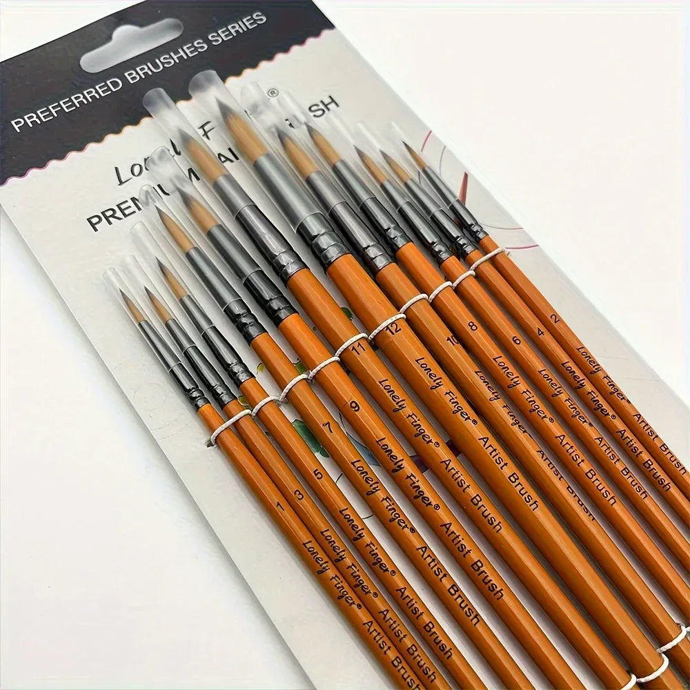 12pcs Premium Angular Paint Brushes - High-Quality Nylon Hair Angled Watercolor Brushes for Acrylics, Watercolors, Gouache