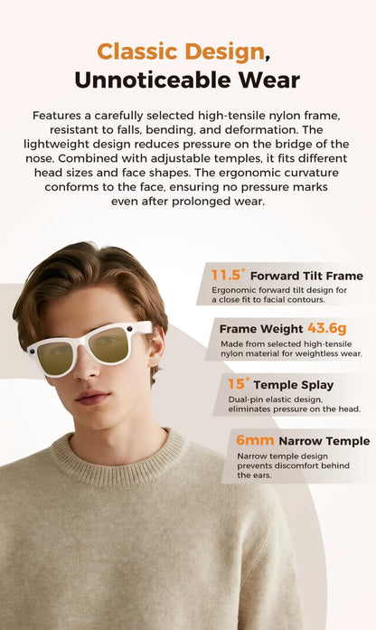 Lunettes connectées 2026 pour femmes, batterie externe 3600 mAh, caméra 800 W, traduction de plus de 120 langues, enregistrement vidéo, lecteur de musique, lunettes pour hommes