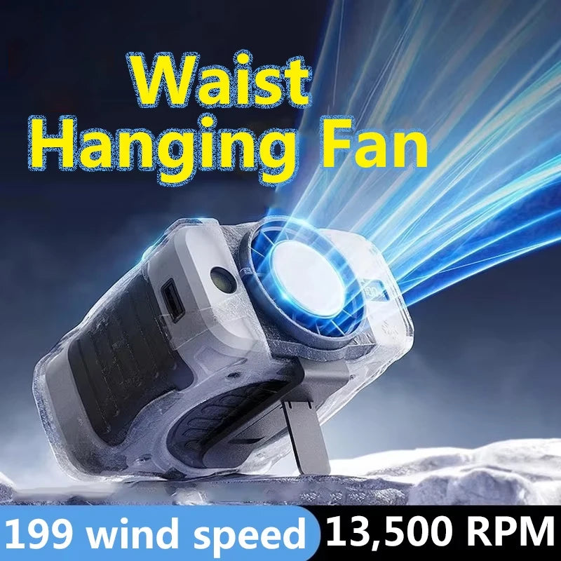 Outdoor Waist Hanging Fan Strong Wind Cooling Camping Fan Portable Hanging Neck Long Endurance Summer Waist Hanging Fan