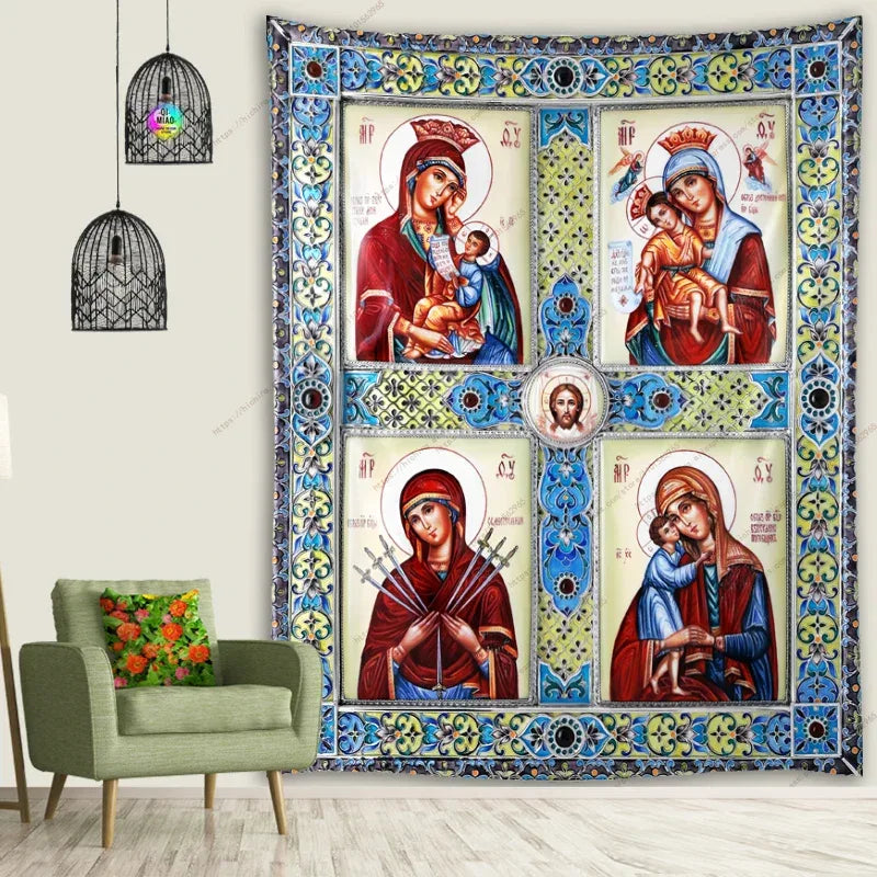 Icon of Christ Tapestry Jesus Easter Wall Decor God Home Decoration  Blessed Virgin Mary Wall Tapestries Christmas Room Decor