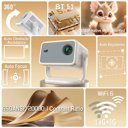 Velec Projector Compatible with Netflix 650ANSI Android 13 Portable 4K Native Wifi6 BT5.2 1080P TP350 Auto Keystone Correction