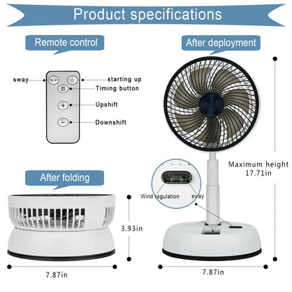 Portable Folding Fan 6000mAh USB Remote Control Air Cooler Silent Rechargeable Wireless Floor Standing Fan For Outdoor Home