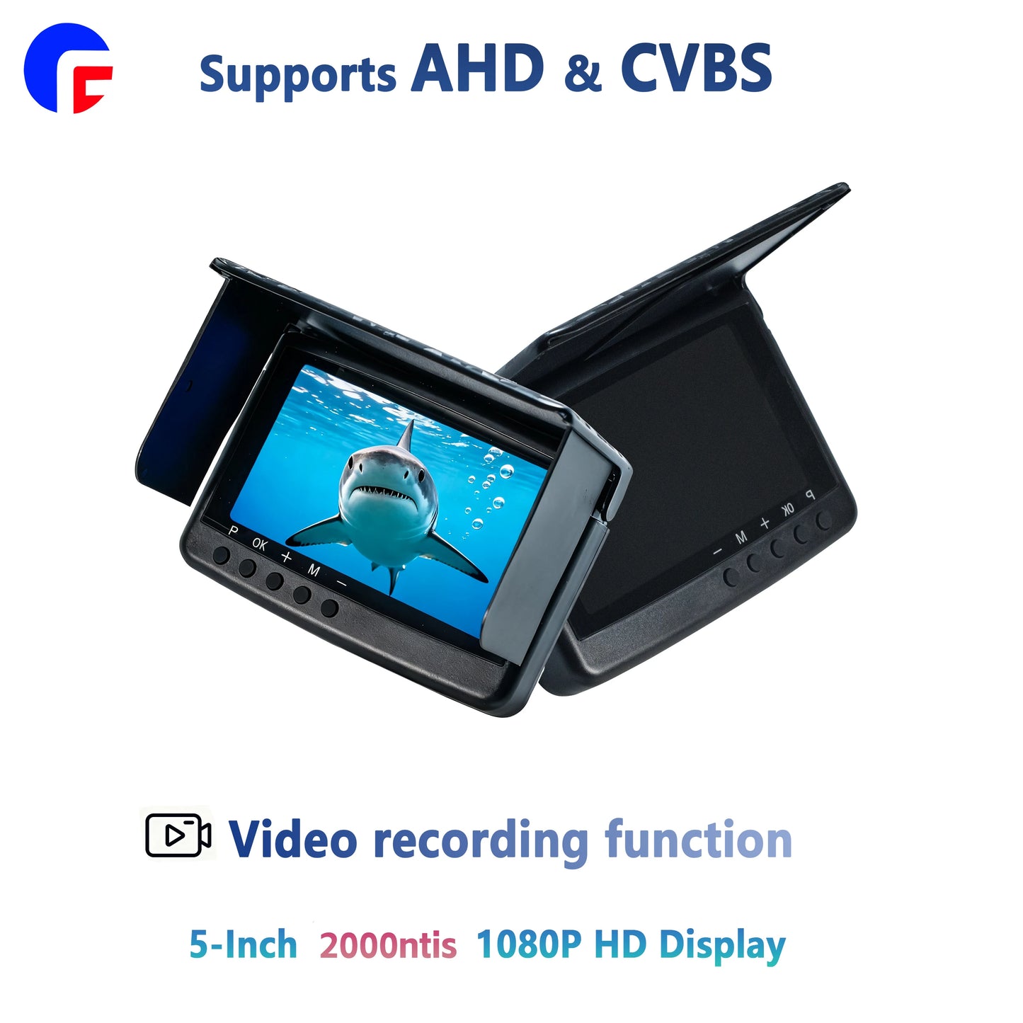 Underwater Fishing Camera Display | 5-Inch 1080P HD Display, AHD/CVBS Dual Signals, Video Recording, 3.5mm Headphone Jack