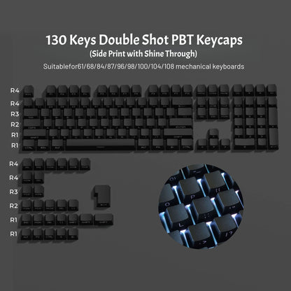 Babysbreath Side Print Shine Through Keycap Cherry Profile Double Shot PBT Keycaps 130 Key for Cherry MX Switches Gamer Keyboard