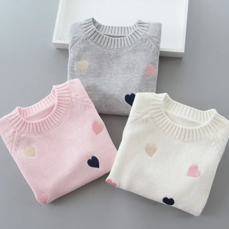 Autumn Winter Girls Sweater Cute Lover Pattern Knitted Pullover Thick Warm Fleece Sweater