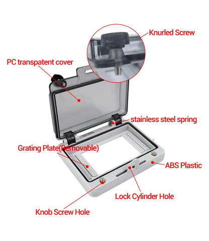 Outdoor Waterproof Window Cover with Lockable Circuit Breaker Electrical Box, Transparent Cover for IP67-Rated Button and Instru