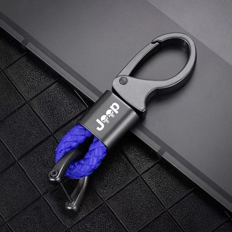 Metal Car Keychain Leather Rope Key Rings Keyring For Jeep Renegade Compass Wrangler Patriot Grand Cherokee Rubicon Accessories