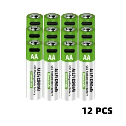 2025 New AA 1.5V USB Rechargeable Li-ion Battery 12800mAh Battery W/Type-C Cable for Toy Remote Control Mouse Electric Battery