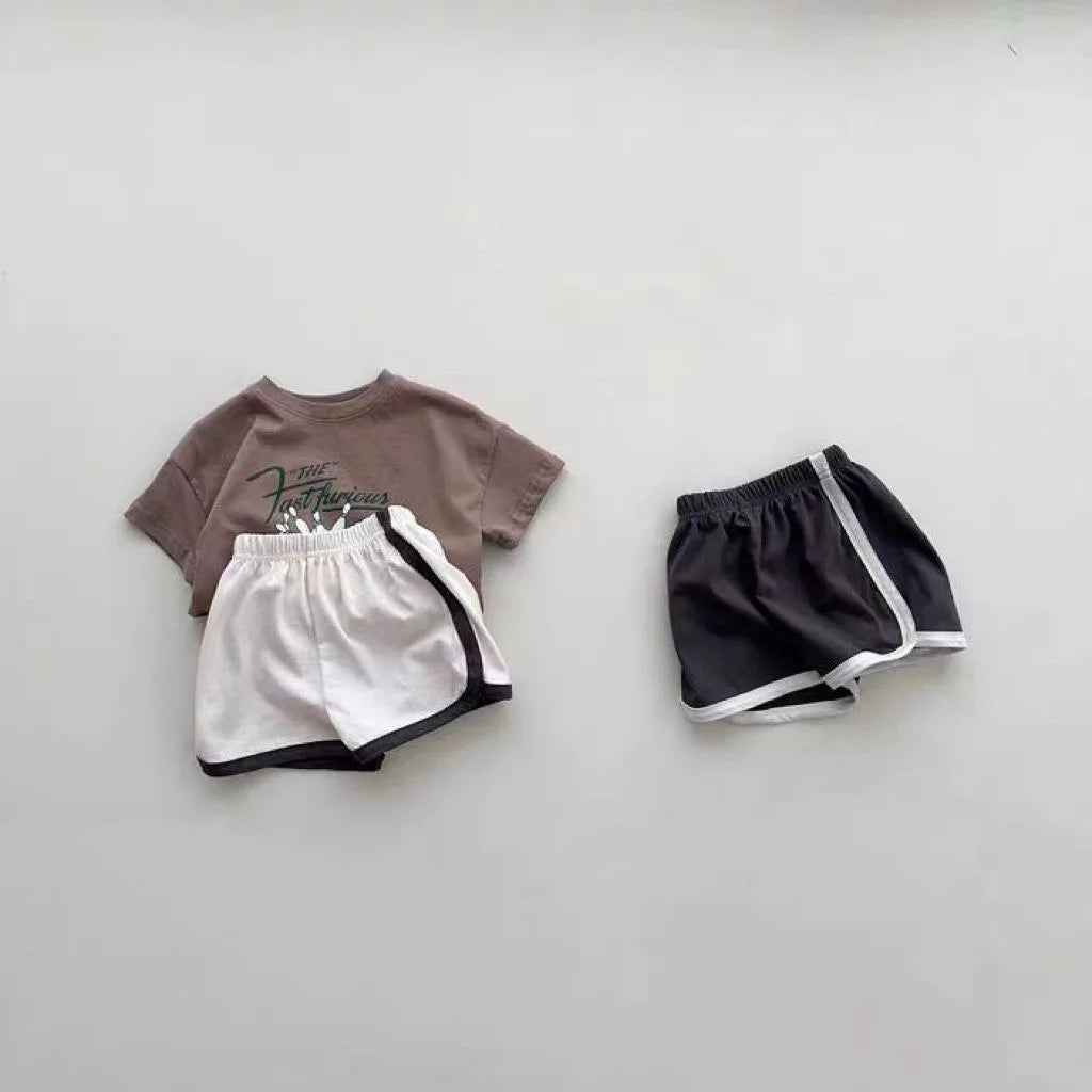 TZ24047 Summer New Sports Style Set New Letter Baby Round Neck Simple Casual T-shirt Shorts Two piece Set