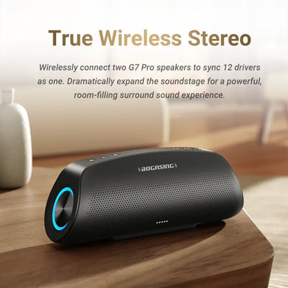 BOGASING G7 Pro Powerful Bluetooth Speaker, 120W Loud Stereo Sound Party Speaker, 20H Playtime, 2-Way Audio, RGB Breathing Light