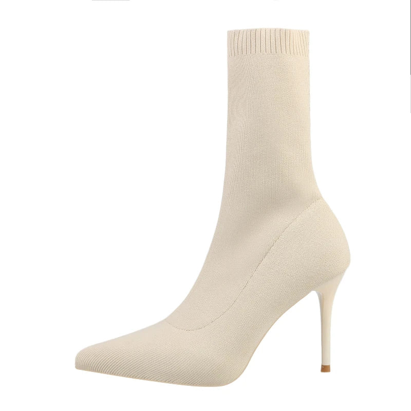 Comemore Knitting Stretch High Heels for Women Fashion Shoe 2025 Spring Autumn Ankle Boot Female Sexy Sock Boots Plus Size 34 42