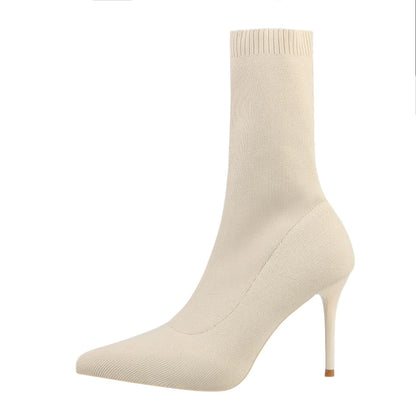 Comemore Knitting Stretch High Heels for Women Fashion Shoe 2025 Spring Autumn Ankle Boot Female Sexy Sock Boots Plus Size 34 42