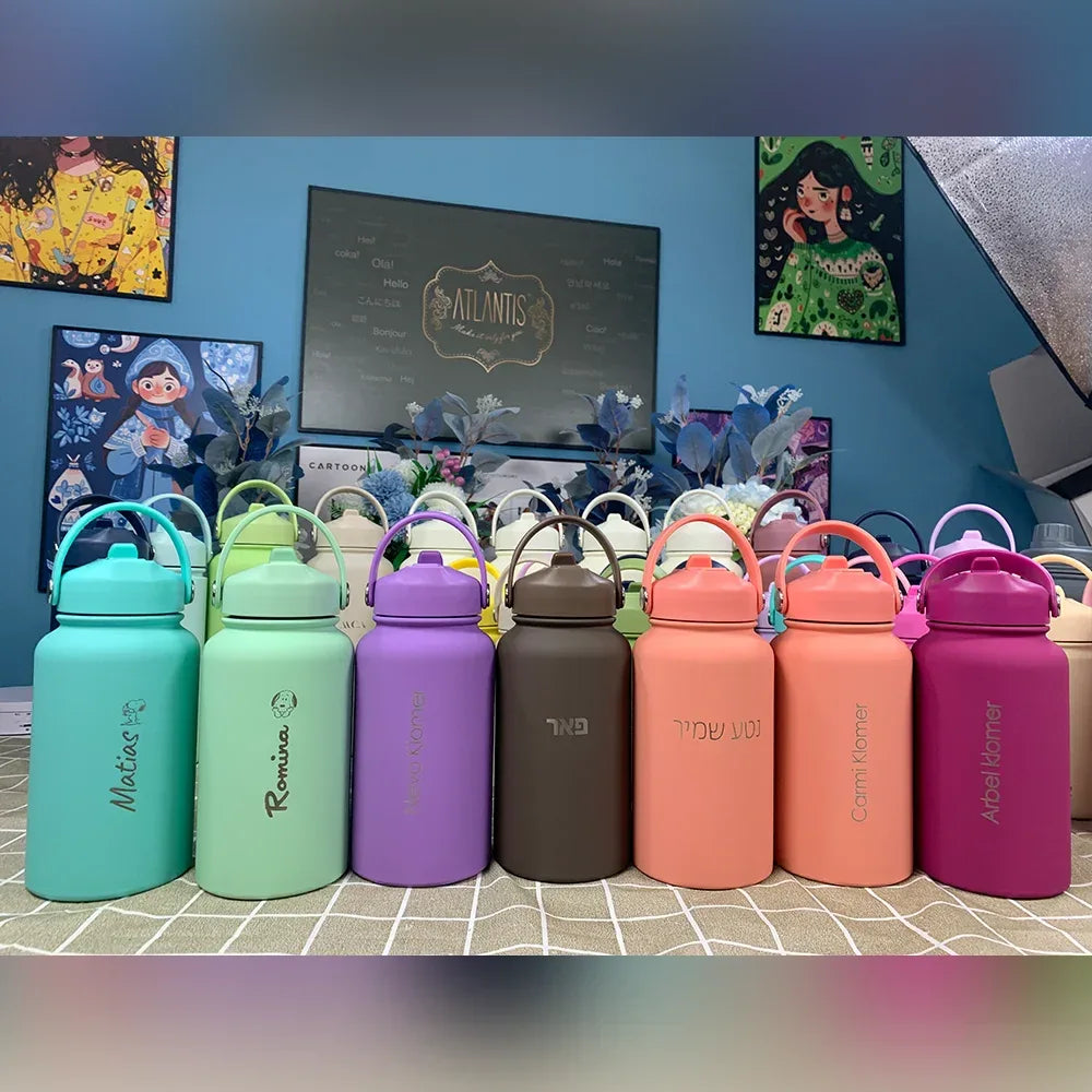 PuraCool Personalised Water Bottle 650ml/22oz Insulated Thermos Customised Tumbler Flask with Straw