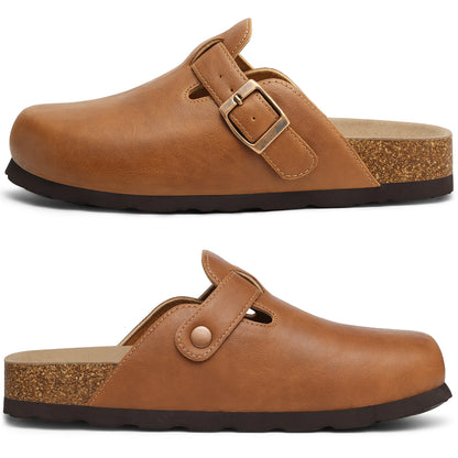 Kidmi New Men Sandals Vegan Leather Cork Insole Potato Shoes Unisex Adjustable Buckle Slip-On Clogs with Arch Support