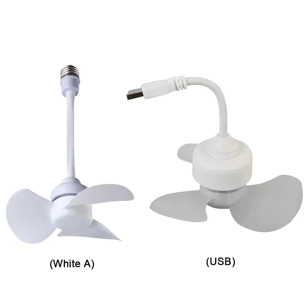 LED Mini Ceiling Fan E27 Base/USB Modern LED Ceiling Fan Hose Extender Indoor Ceiling Fan Light for Bedroom Living Room