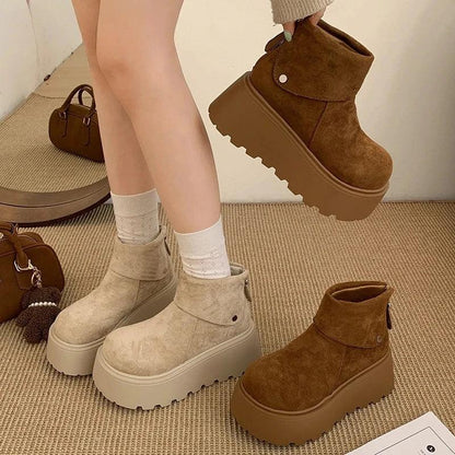 Winter Fashion Platform Heels Women Ankle Boots Keep Warm Height Increase  Short Booties Shoes Zapatos Mujer