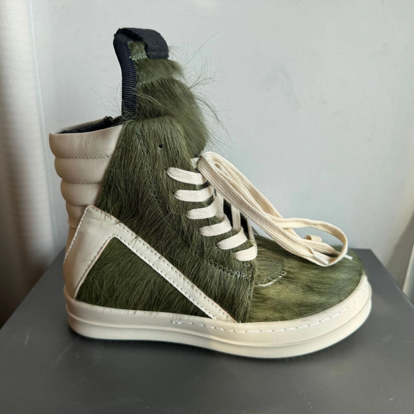 Ro Casual Shoes Men High Top Shoe Black Horse Hair Women Sneaker Black Horsehair Ankle Boot White Leather Boots Flat Sneakers