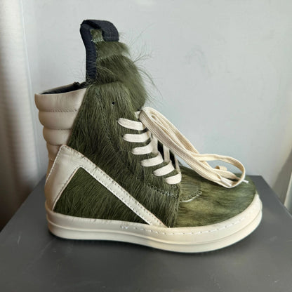 Ro Casual Shoes Men High Top Shoe Black Horse Hair Women Sneaker Black Horsehair Ankle Boot White Leather Boots Flat Sneakers