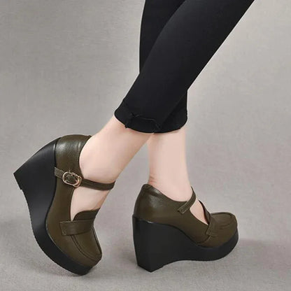 GKTINOO 2025 Wedges Women Shoe Spring Autumn Slip-On High Heels Round Toe Genuine Leather Casual Ladies Platform Shoes Woman
