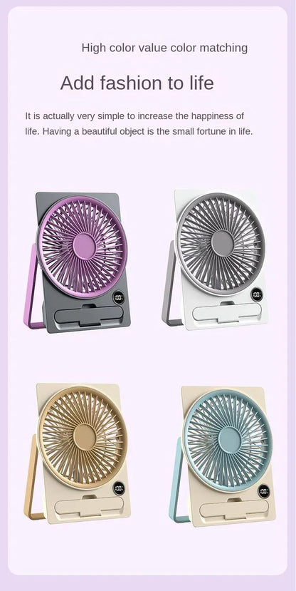 Ultra-thin Desktop Fan Digital Display USB Charging Strong Wind Portable Silent Card Style Fan Dormitory Office Summer Small Fan
