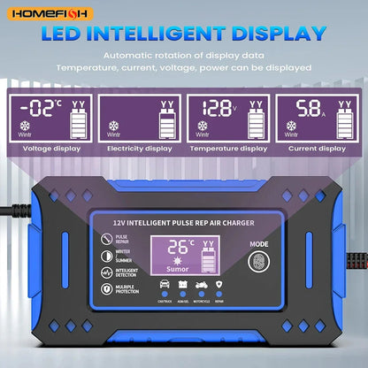 Battery Repair LCD Display 6A 12V Intelligent Car Battery Charger Car and Motorcycle Battery Charging Unit Lead-Acid