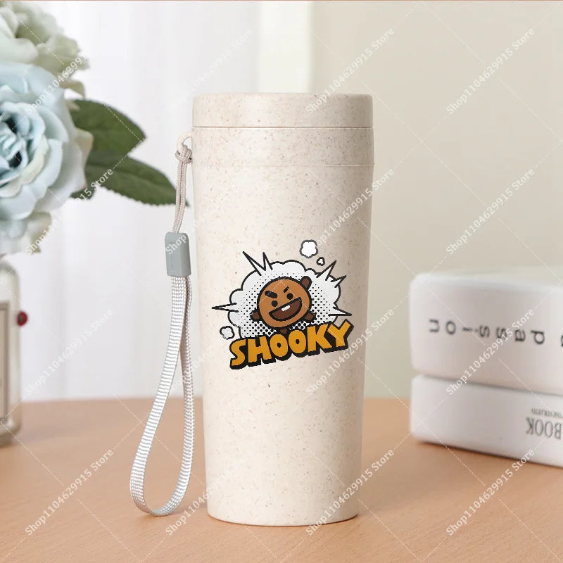 350ml BT21 Portable Water Bottle COOKY TATA RJ Cute Anime Leak-proof Plastic Drinking Cup Milk Coffee Juice Cup Drinkware Gift