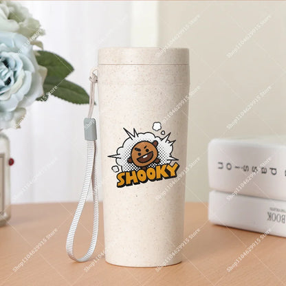 350ml BT21 Portable Water Bottle COOKY TATA RJ Cute Anime Leak-proof Plastic Drinking Cup Milk Coffee Juice Cup Drinkware Gift