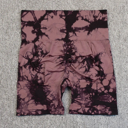 New Tie Dye Yoga Shorts Women Fitness Leggings Seamless Knitted Outdoor Running Sports Tights High Waist Butt Lift Elastic Pants