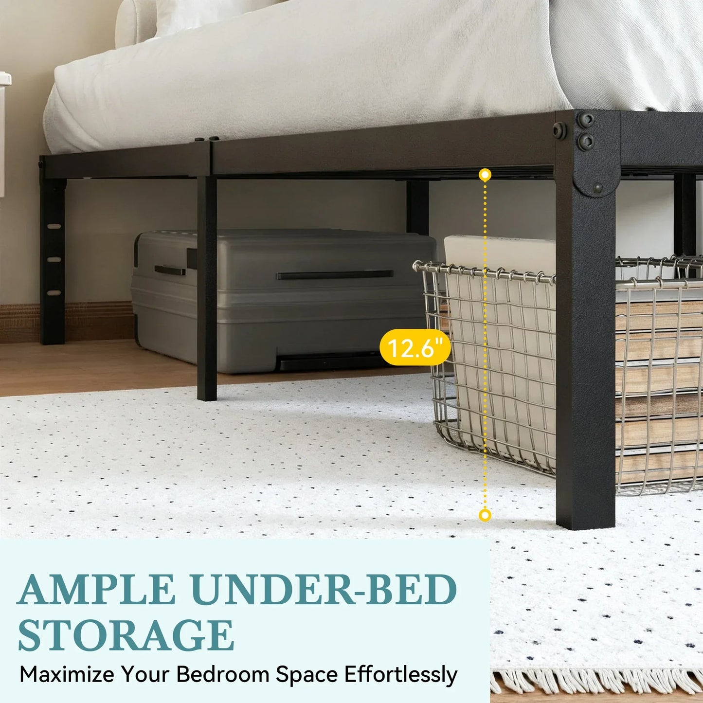 HOOMIC Twin/Full/Queen/King Heavy-Duty Metal Bed Frame with 14 Inch Under-Bed Storage — No Box Spring Needed, Easy Assembly