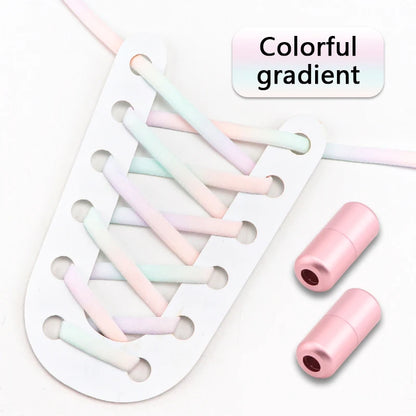 Frosted Capsule Buckle No Tie Shoelace Round Elastic Shoe Laces Sneakers Gradient Colorful Shoelace Without Ties for Kids Adult