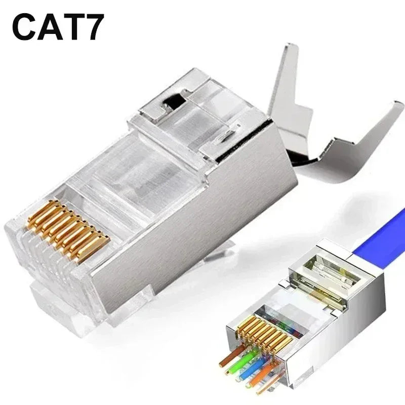50/1PACK Connectors Pass Through Modular Plug CAT6 CAT7 CAT5 Ethernet Cable Shielded Connectors for RJ45 Net Pass Through Plugs