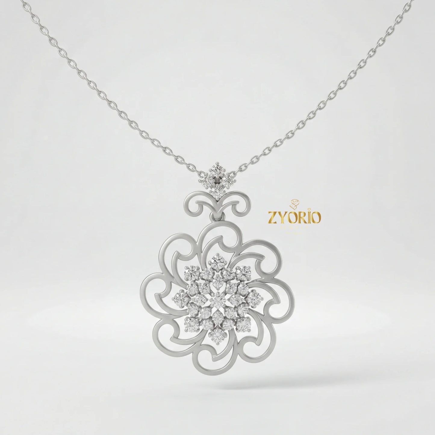 Rose Gold Floral Lab Grown Diamond Pendant Sterling Silver Elegant Sustainable Modern Luxury Women's Jewelry